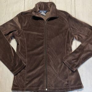 Pacific trail woman’s chocolate brown zip up velour jacket size M